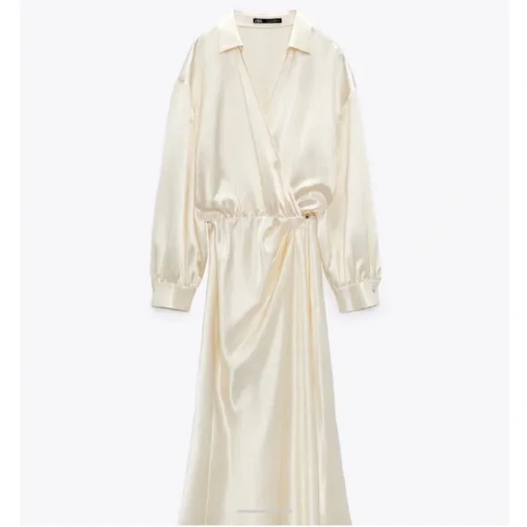 zara limited edition satin effect dress SATIN EFFECT LACE DRESS ZW COLLECTION - Mink